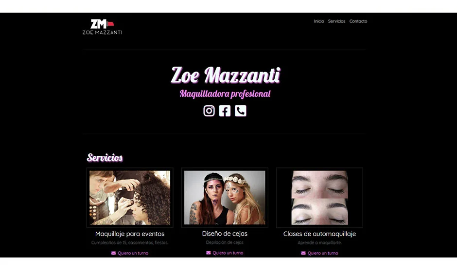 Página web Zoe Mazzanti Maquilladora Profesional